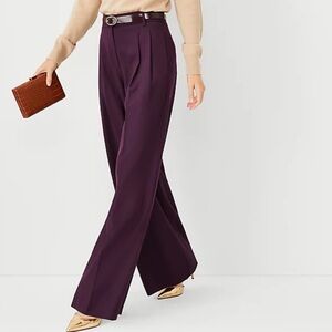 Ann Taylor Studio Collection Wool Pleated Wide Leg Pants Size 0 NWT Purple Work